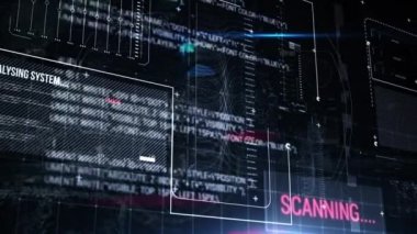 Ekranda veri işleme ve tarama animasyonu. küresel veri işleme, dijital arayüz ve dijital olarak oluşturulmuş video konsepti.