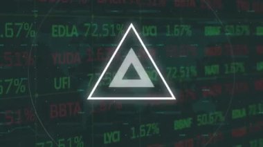 Borsa endeks arkaplanı üzerinden bağlantılar ve titreşimli üçgenin animasyonu. bağlantı, teknoloji ve dijital arayüz kavramı dijital olarak oluşturulmuş video.