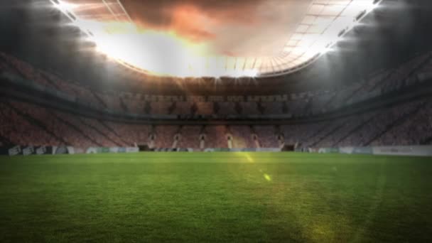 경기장 위에서 눈송이가 떨어지는 애니메이션 글로벌 스포츠 디지털 인터페이스 디지털 — 비디오