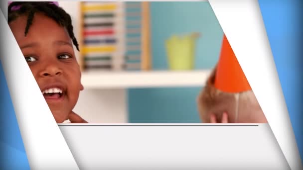Animatie Van Frame Kinderen Met Verjaardagstaart Verjaardagsfeestje Feest Kinder Feestconcept — Stockvideo