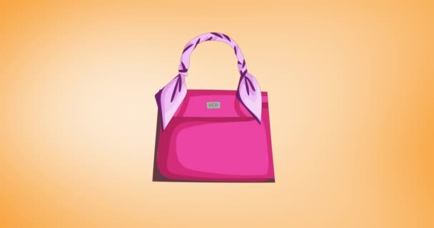 Animatie Van Roze Handtas Herhaald Oranje Backgroud Mode Accessoires Achtergrond — Stockvideo