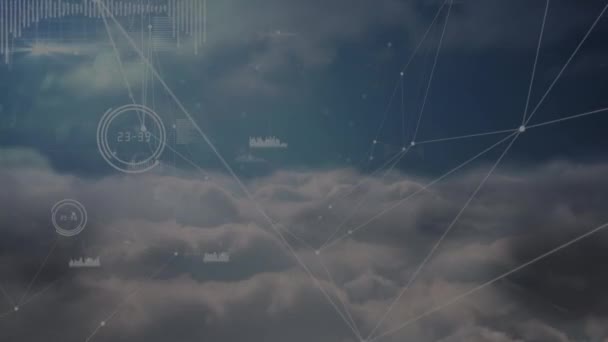 Animacja Sieci Połączeń Nad Chmurami Koncepcja Połączeń Technologii Interfejsu Cyfrowego — Wideo stockowe