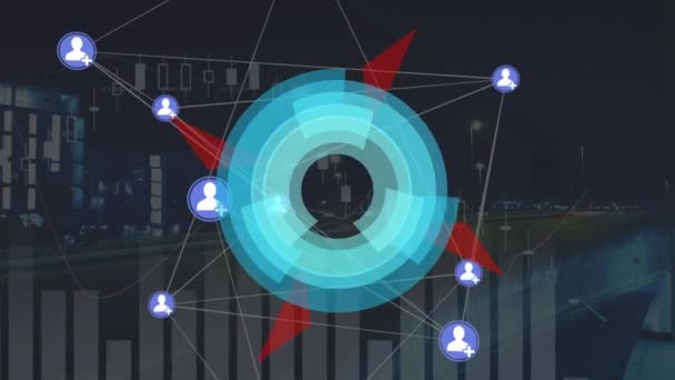 青い背景の上に接続と統計のネットワークのアニメーション デジタルインターフェースの概念デジタルで生成されたビデオ — ストック動画