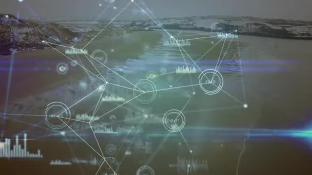 Animacja Sieci Połączeń Nad Brzegiem Morza Globalne Połączenie Interfejs Cyfrowy — Wideo stockowe