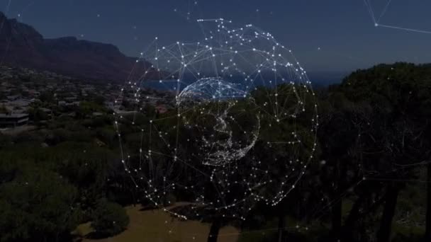 風景の上に地球との接続のアニメーション 世界規模の接続 デジタルインターフェース テクノロジー ネットワーキングの概念デジタルで生成されたビデオ — ストック動画