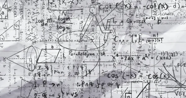 Immagine Formule Matematiche Nere Disegni Geometrici Bianco Educazione Scienza Ricerca — Foto Stock