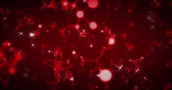 Kırmızı Arkaplanda Parlayan Çoklu Kırmızı Moleküllerin Resmi Tıp Bilimi Genetik — Stok fotoğraf