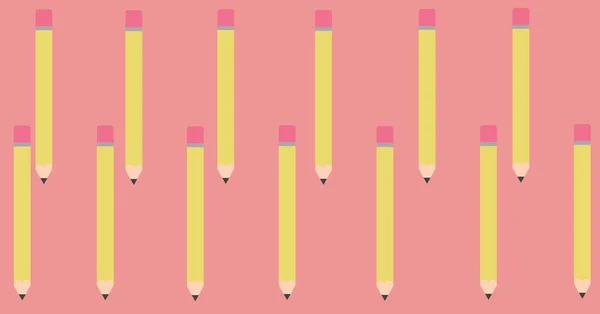 黄色铅笔的组成在粉红色的背景上重复成一排 教育和学习概念数字生成的图像 — 图库照片