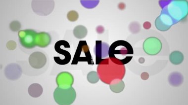 İndirimli metin animasyonu ve siyah arkaplanda renkli noktalar. küresel bağlantılar, gemicilik ve teknoloji konsepti dijital olarak oluşturulmuş video.