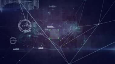 Siyah arkaplana karşı bağlantı ağı ve veri işleme ağı üzerinde kare tarayıcı. küresel ağ ve teknoloji kavramı