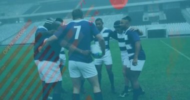 Ragbi oyuncularının istatistiklerinin animasyonu. global spor, teknoloji, dijital arayüz ve bağlantılar konsepti dijital olarak oluşturulmuş video.