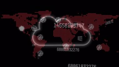 Dünya haritası üzerinde bulut ile bağlantı ağının animasyonu. bağlantı, teknoloji ve dijital arayüz kavramı dijital olarak oluşturulmuş video.