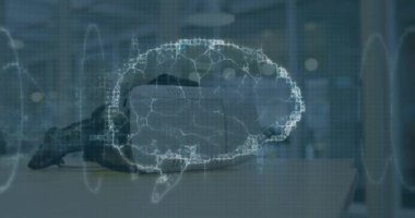 VR kulaklığın üzerinde insan beyni ve DNA iplikçikleri var. ticari, bilim, bağlantı, teknoloji ve dijital arayüz kavramı dijital olarak oluşturulmuş video.
