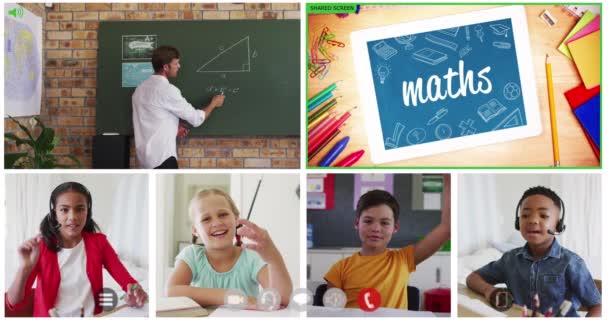 Animation Six Écrans Enfants Enseignants Maths Divers Cours École Ligne — Video