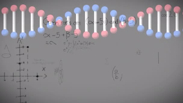 Dna鎖上の数学方程式のアニメーション グローバル教育科学デジタルインターフェース技術の概念デジタルで生成されたビデオ — ストック動画