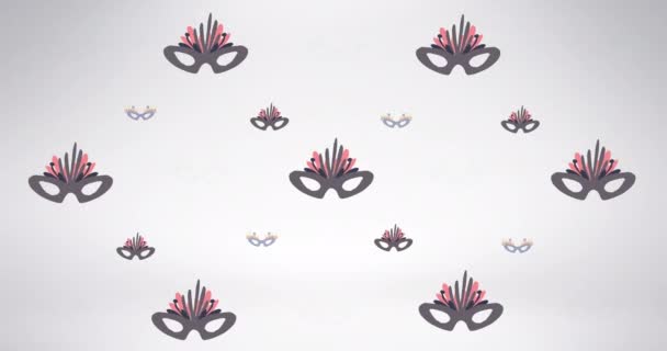 Animation Carnival Mask Repeated White Backgroud Fashion Accessories Background Pattern — Stock Video