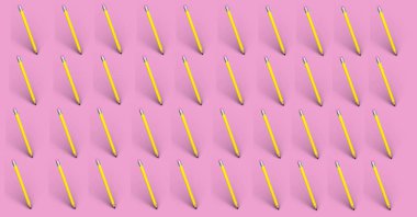 Sarı kalemlerin kompozisyonu pembe arka planda tekrar ediyor. okul, eğitim ve öğrenim konsepti dijital olarak oluşturulmuş imaj.