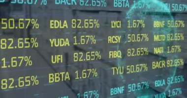 Dükkan içi mali veri işleme animasyonu. küresel alışveriş, dijital arayüz, teknoloji ve ağ konsepti dijital olarak oluşturulmuş video.