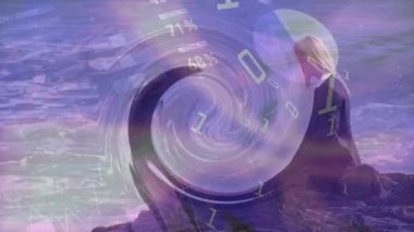 İş adamları üzerinde istatistik ve veri işleme animasyonu. iş, bağlantı, teknoloji ve dijital arayüz konsepti dijital olarak oluşturulmuş video.