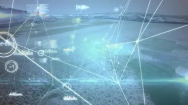 Manzara üzerinde bağlantıları olan dünyanın animasyonu. küresel dijital arayüz, teknoloji ve ağ konsepti dijital olarak oluşturulmuş video.