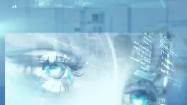 Boş ofis üzerinden veri işleme ağlarının animasyonu. küresel iş, dijital arayüz, teknoloji ve ağ konsepti dijital olarak oluşturulmuş video.