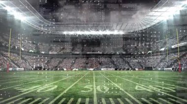 Spor stadyumunda veri işleme animasyonu. global spor, veri işleme, dijital arayüz ve teknoloji konsepti dijital olarak oluşturulmuş video.