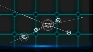 Karanlık arka planda bağlantı ağının animasyonu. bağlantı, teknoloji ve dijital arayüz kavramı dijital olarak oluşturulmuş video.