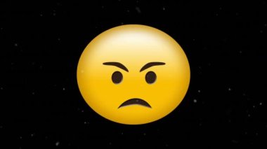 Düşen konfetiyle siyah arka planda kızgın emoji ikonu animasyonu. küresel sosyal medya, bağlantılar, dijital arayüz, teknoloji ve ağ konsepti dijital olarak oluşturulmuş video.