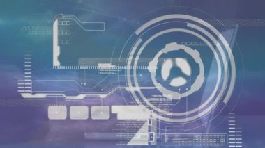 Bulutlar ve dizüstü bilgisayarla mavi zemin üzerinde veri işleme animasyonu. bağlantı, teknoloji ve dijital arayüz kavramı dijital olarak oluşturulmuş video.