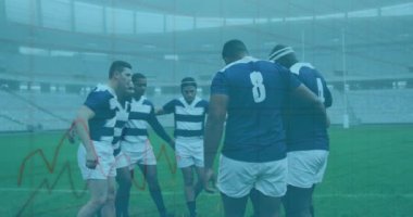 Ragbi oyuncularının istatistiklerinin animasyonu. global spor, teknoloji, dijital arayüz ve bağlantılar konsepti dijital olarak oluşturulmuş video.