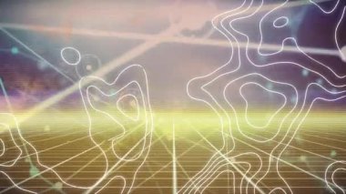 Sarı şebekeye karşı yapılan bağlantı ağı üzerinden topoğrafyanın dijital animasyonu. küresel ağ ve teknoloji kavramı