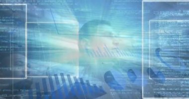 Spor stadyumundaki ragbi oyuncusunun istatistik ve veri işleme animasyonu. küresel spor, rekabet ve veri işleme kavramı dijital olarak oluşturulmuş video.