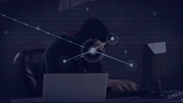 データ処理とハッカーとの接続のネットワークのアニメーション サイバー犯罪 テクノロジーとデジタルインターフェースの概念デジタル生成されたビデオ — ストック動画
