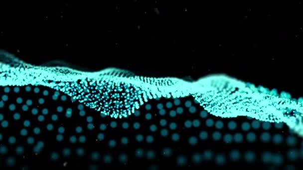 Animação Flocos Neve Brancos Caindo Sobre Paisagem Ondulante Partículas Azuis — Vídeo de Stock