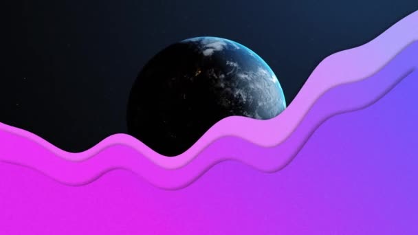 Animación Ondas Púrpuras Moviéndose Sobre Planeta Tierra Conexiones Globales Interfaz — Vídeos de Stock