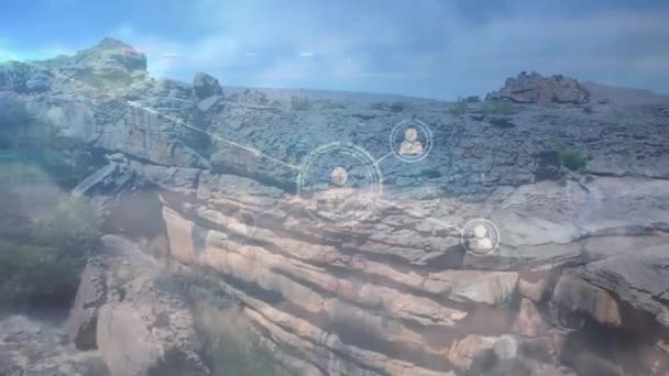 Animación Red Conexiones Sobre Rocas Conexión Global Interfaz Digital Tecnología — Vídeos de Stock