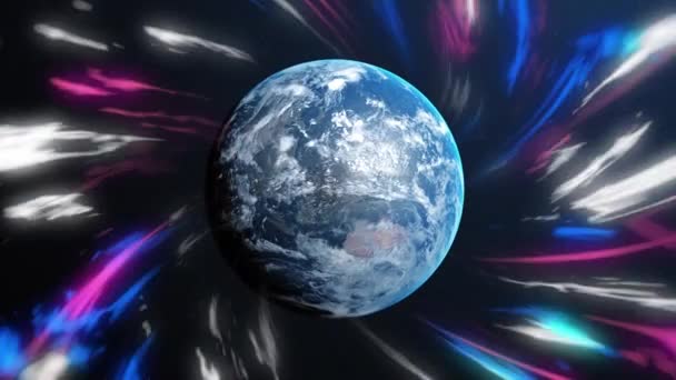 发光的动画在行星地球上的路径 全球网络 数字接口和数字视频技术概念 — 图库视频影像