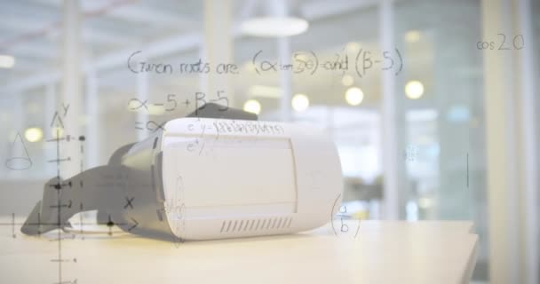 Animering Matematiska Ekvationer Över Headset Global Utbildning Teknik Och Anslutningar — Stockvideo