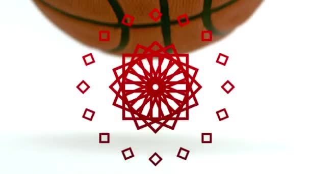 Animation Roter Kaleidoskopischer Formen Über Hüpfendem Basketball Auf Weißem Hintergrund — Stockvideo