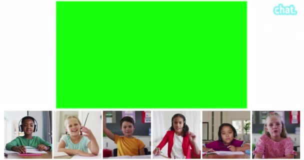 Анімація Зеленого Екрану Шість Екранів Різних Дітей Під Час Онлайн — стокове відео