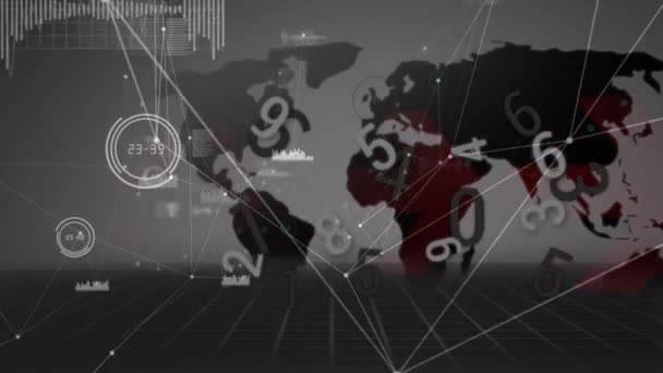 Dünya Haritası Üzerindeki Bağlantı Ağının Animasyonu Bağlantı Teknoloji Dijital Arayüz — Stok video