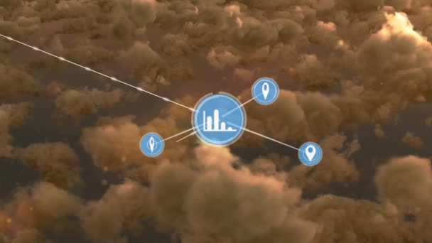 Netwerken Van Verbindingen Met Iconen Boven Bewolkte Hemel Verbinding Technologie — Stockvideo