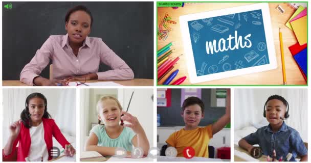 Animation Six Écrans Enfants Enseignants Maths Divers Cours École Ligne — Video