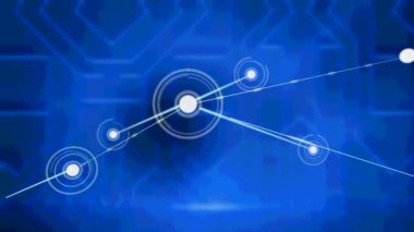 Mavi arkaplan üzerindeki bağlantı ağının animasyonu. bağlantı, teknoloji ve dijital arayüz kavramı dijital olarak oluşturulmuş video.