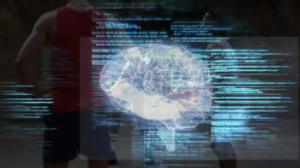 Animacja Ludzkiego Mózgu Przędzenia Przetwarzania Danych Nad Grą Koszykówkę Globalny — Wideo stockowe