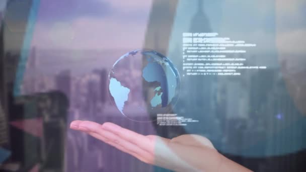 텍스트의 애니메이션 미디어 아이콘 손으로 지구본의 네트워크 온라인 디지털 비디오 — 비디오
