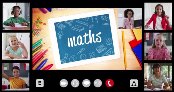 Animación Pantalla Interfaz Con Texto Matemáticas Profesor Seis Niños Diversos — Vídeos de Stock