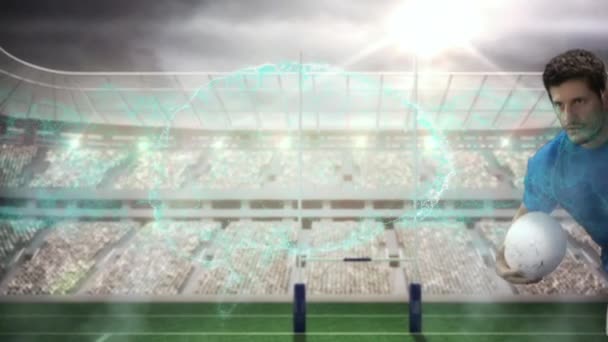 Animacja Interfejsu Cyfrowego Obracającym Się Mózgiem Odtwarzaczem Rugby Technologia Badań — Wideo stockowe