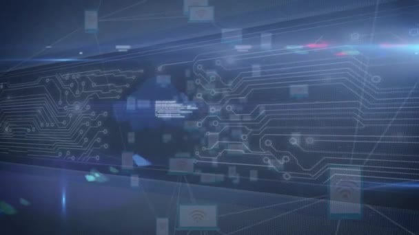 Animação Processamento Dados Nuvem Ícones Com Rede Conexões Conceito Global — Vídeo de Stock