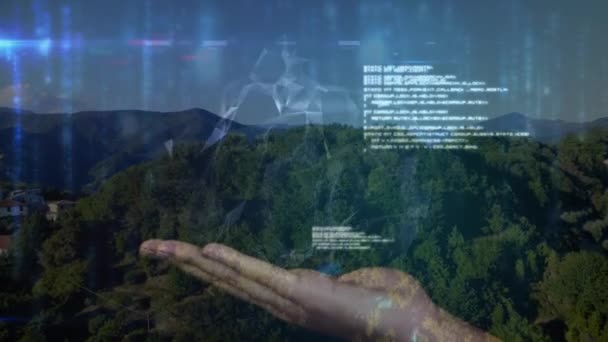 Dağların Ötesindeki Bağlantı Ağının Animasyonu Küresel Bağlantı Dijital Arayüz Teknoloji — Stok video
